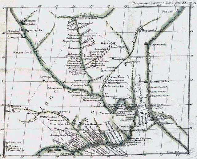 Карта местности до строительства Волго-Донского канала.